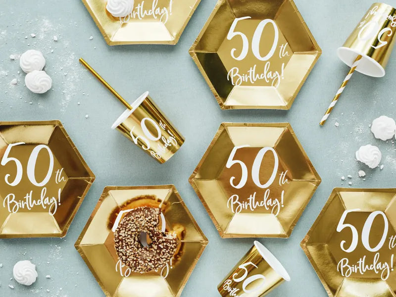 50 års fødselsdag papkrus i guld 6 stk.