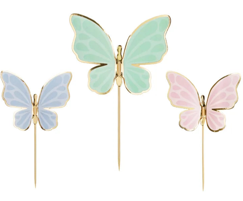 Sommerfugl cake toppers i mixfarver – 9 stk.
Pynt kagen med elegante sommerfugle i rosa, blå og grønne toner. Ideelle til fødselsdage, dåb og forårsfester. Nem selv-samling.