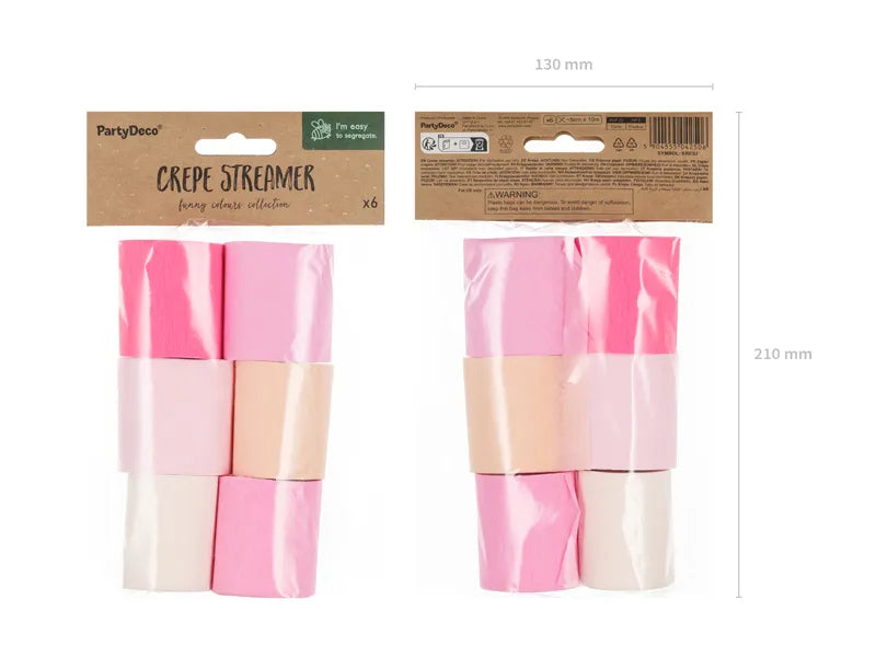 Crepepapir peach/rosa  (6 stk.)