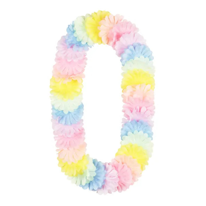 Smuk hawaiikrans i pastelfarver: lyserød, blå, gul, grøn og lilla. Ca. 1,2 meter i omkreds. Perfekt til sommerfest og temafest.

