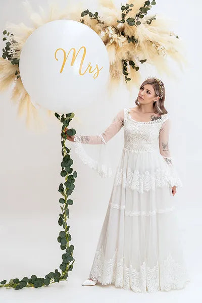 Giant Ballon 1 m – Mrs, Hvid med Guldprint