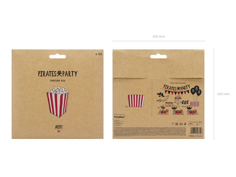 Rød & hvid stribede popcorn box - 6 stk.