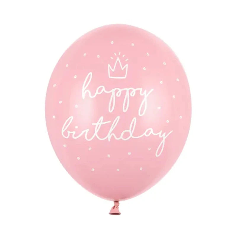 Happy birthday lyserøde balloner 6 stk.