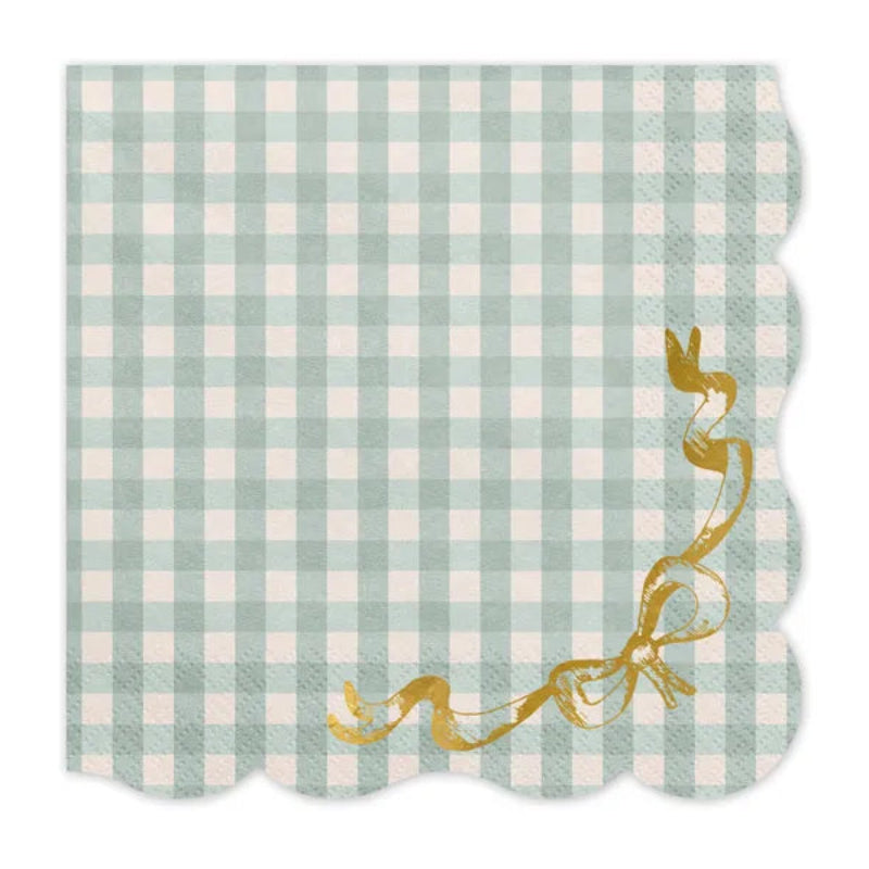 Grønternet servietter med guldbow – 33x33 cm
Elegante papirservietter med grønternet mønster og skinnende guldsløjfe. Måler 33x33 cm udfoldet. Perfekt til babyshower, dåb og festlig borddækning.