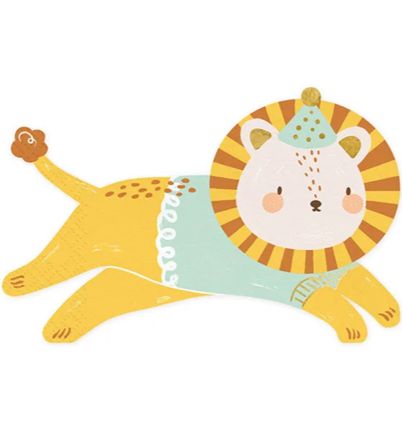 Papirservietter "Leo" med leopardmønster og gulddetaljer, 16 x 10 cm (foldet). Pakke med 20 stk. Perfekte til temafester. Køb nu!