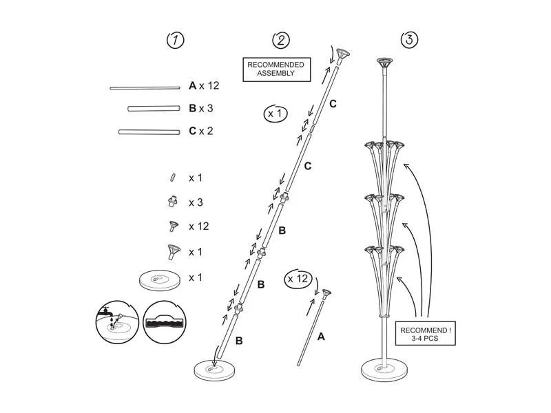 Ballonstativ til 13 balloner – 160 cm