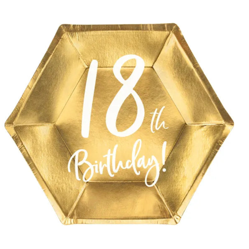 18 års paptallerkner guld 20 cm
Paptallerkner 18 år i guld metallic med hvid “18th Birthday!” tekst. 20 cm. Perfekte til 18 års fødselsdag med elegant borddækning. 6 stk. pr. pakke. Ideelle til kage, snacks og festbord i guldtema.