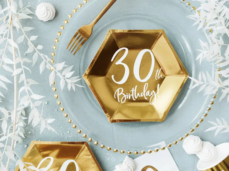 30 års fødselsdag paptallerkner i guld 6 stk.