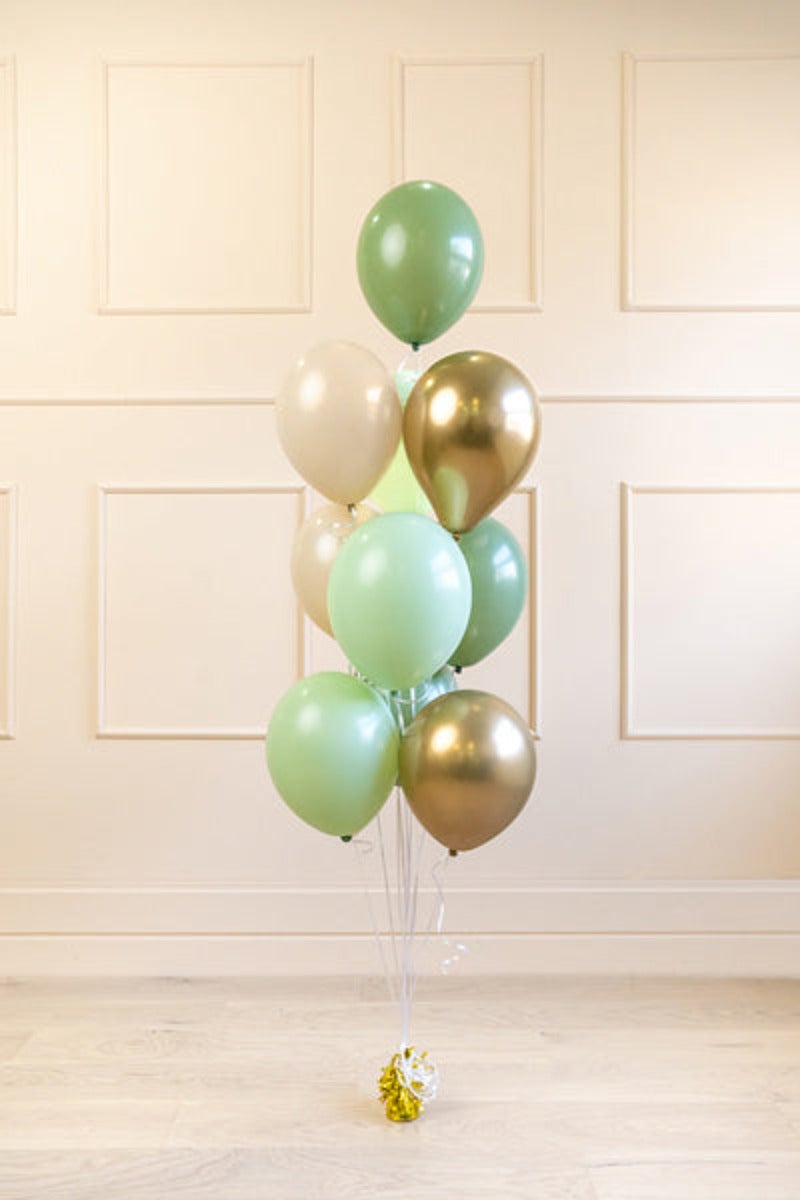 Ballonbuket grøn, guld og nude