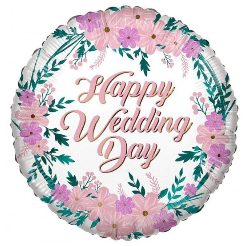 💚 Folieballon Happy Wedding Day – ECO 45 cm – Elegant og bæredygtig ballon lavet af genanvendte PET-flasker. Med selv-lukningsventil. Perfekt til bryllupsdekoration! www.denperfektefest.dk