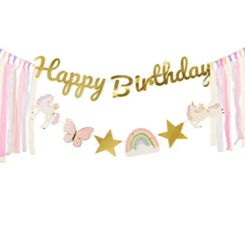 Happy Birthday banner med enhjørninger