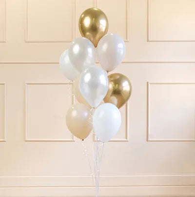 Ballonbuket Guld, hvid & alabaster 10 stk.