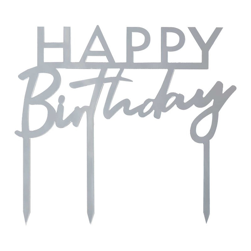 Sølv Caketopper - Happy Birthday
