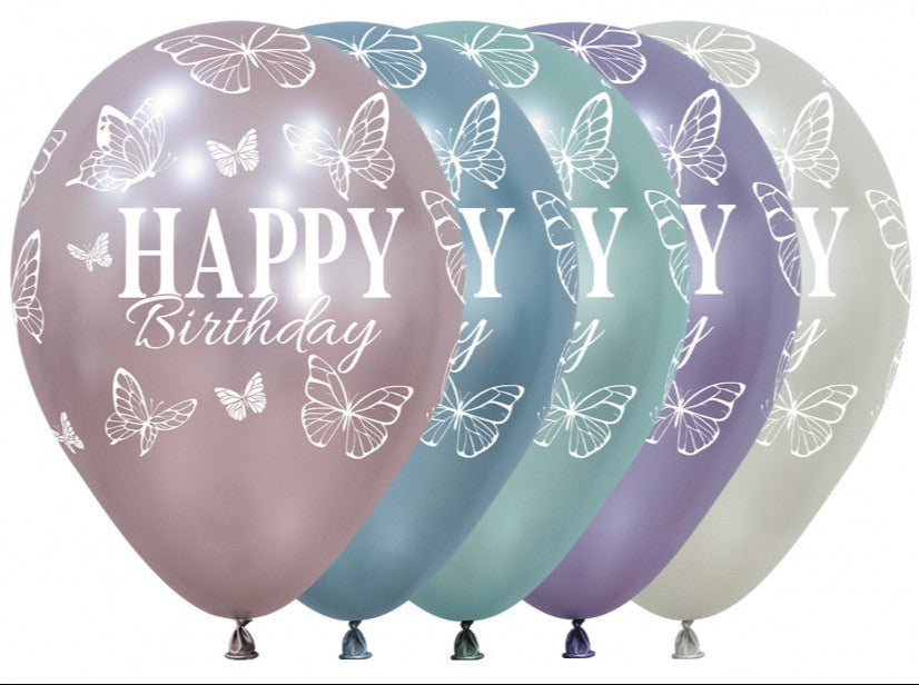 Latexballoner Happy Birthday med sommerfugle – 25 stk.
Smukke Sempertex latexballoner med sommerfugletryk og Happy Birthday tekst. 30 cm balloner i 5 silkefarver – anbefales med Hi-Float for længere svævetid.