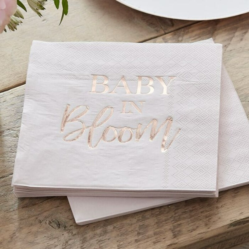 Baby Shower Servietter i Rosa Guld & Blush