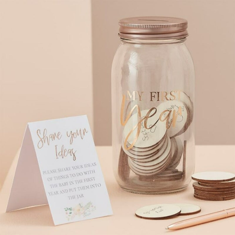 Babyshower Memory Jar i Rosa Guld