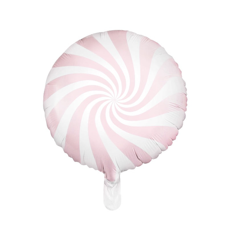 Slik candy ballon i lyserød og hvid stribet
