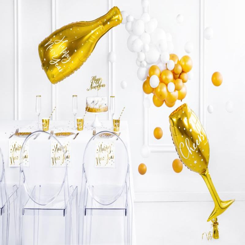 Happy New Year ballon flaske i guld 32x82cm