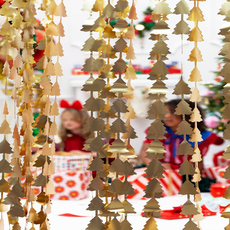 Guld Backdrop med juletræer 100 x 245 cm