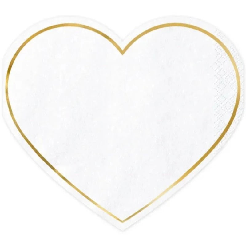 hjerte servietter i hvid med guld