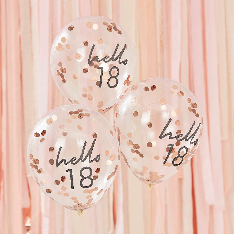 18 års konfetti balloner i rosa guld