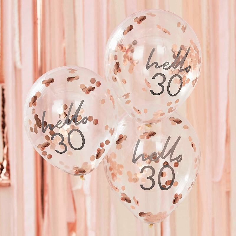 30 års konfetti balloner i rosa guld