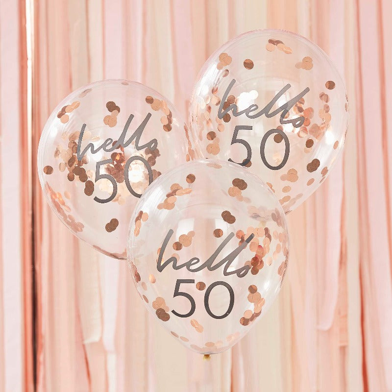 50 års rosa guld konfetti balloner
