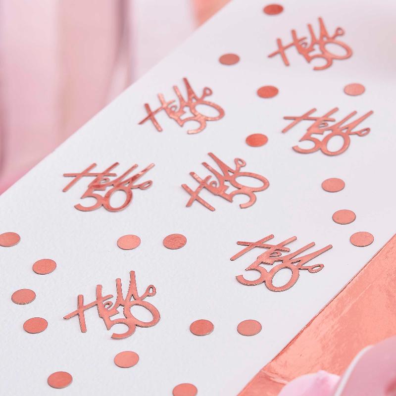 Konfetti til 50 års fødselsdag i rosa guld Hello 50