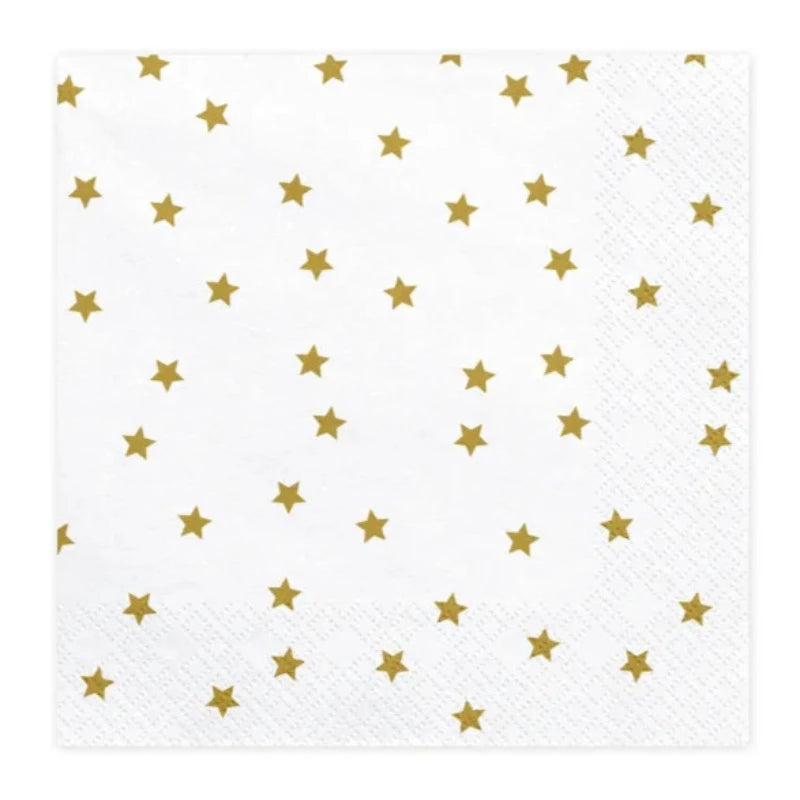 Hvide servietter med guldstjerner 20 stk.