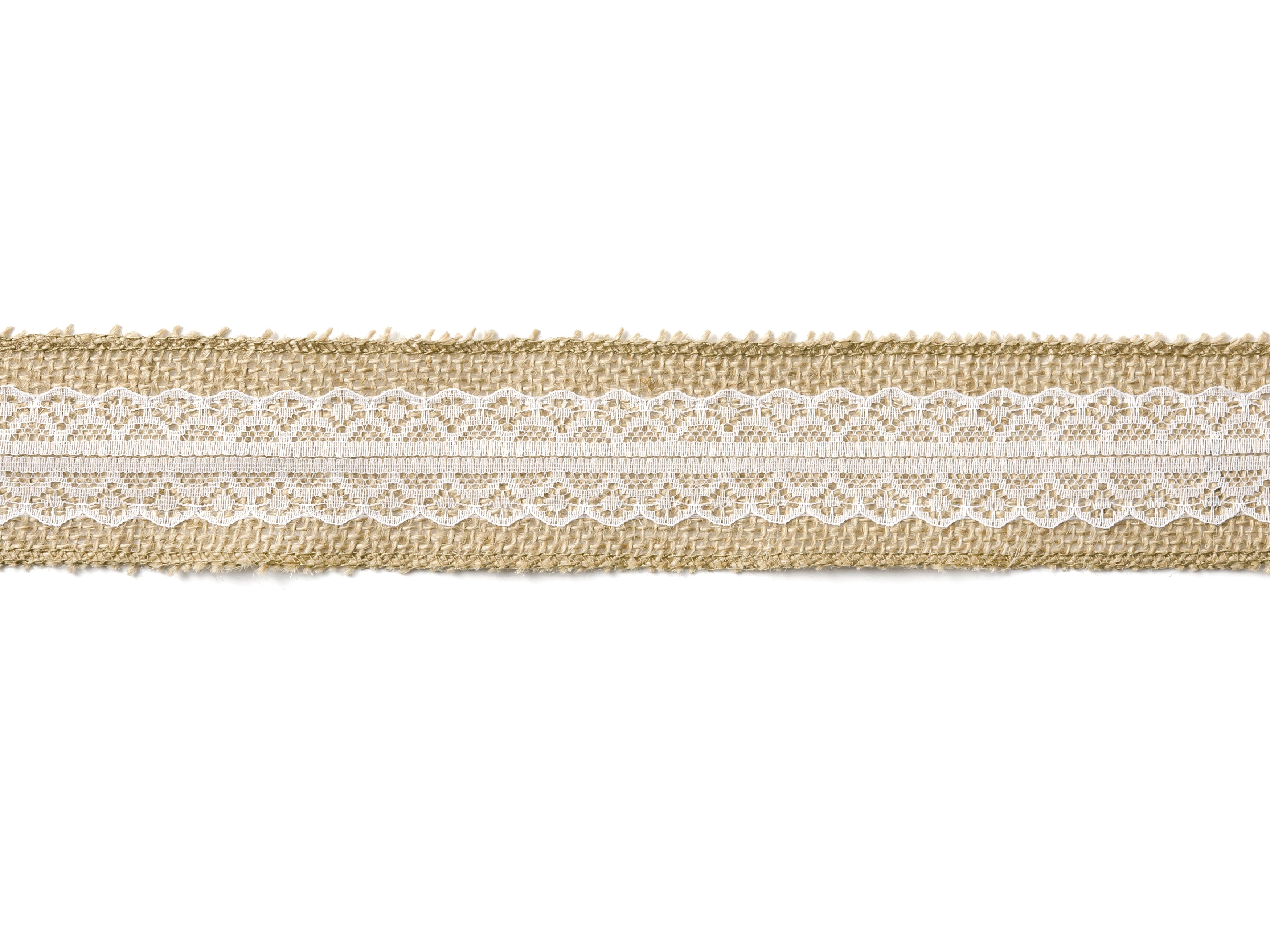 Hessian bånd med hvid blonde 5 x 500 cm