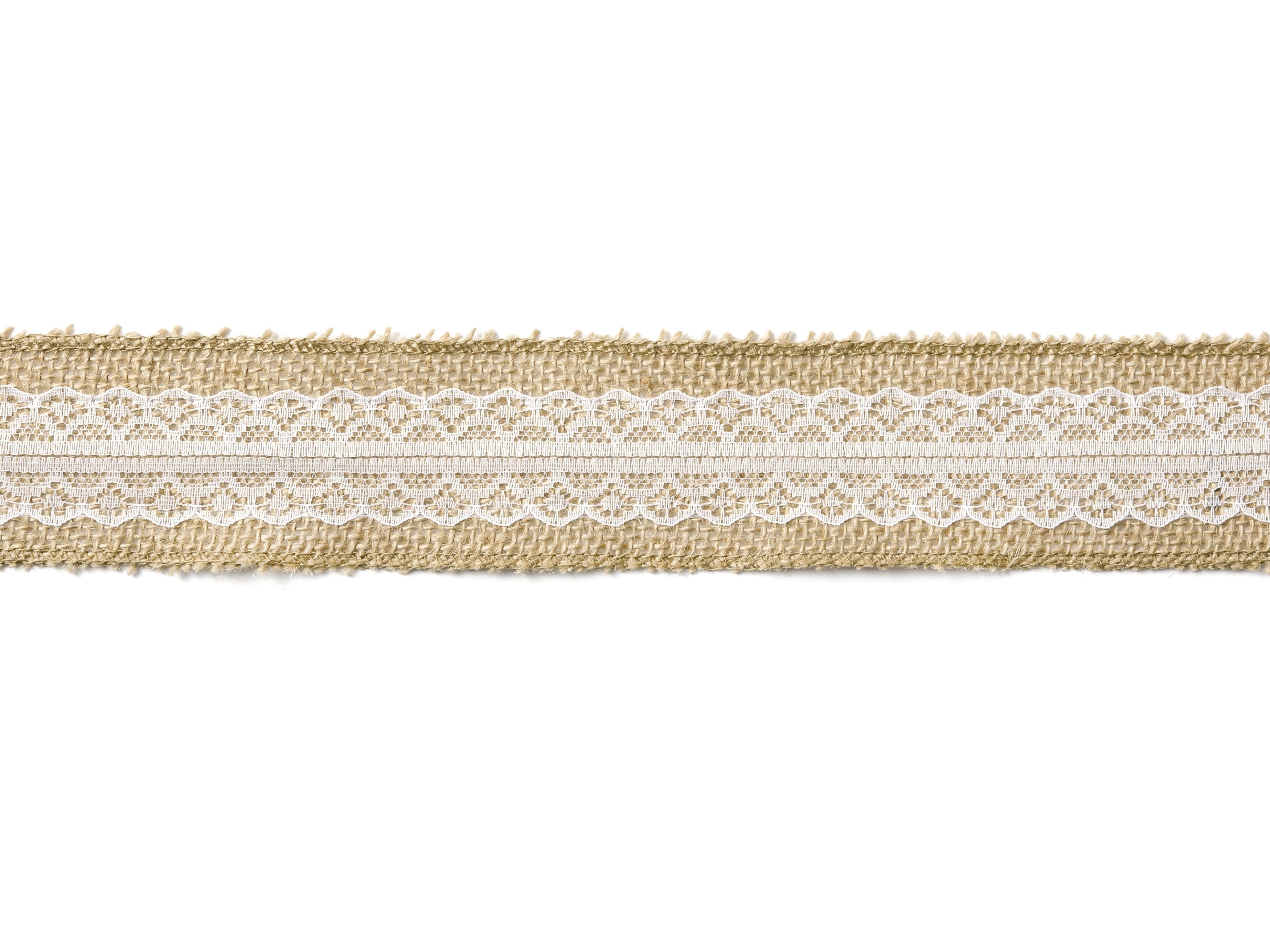 Hessian bånd med hvid blonde 4 x 500 cm