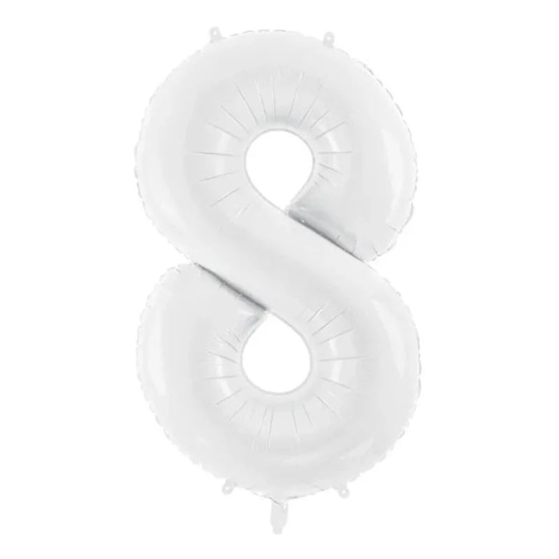 8 tal folieballon i hvid stor 