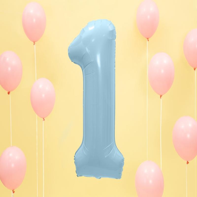 Pastel lyseblå folie ballon Nr. "1", 86 cm