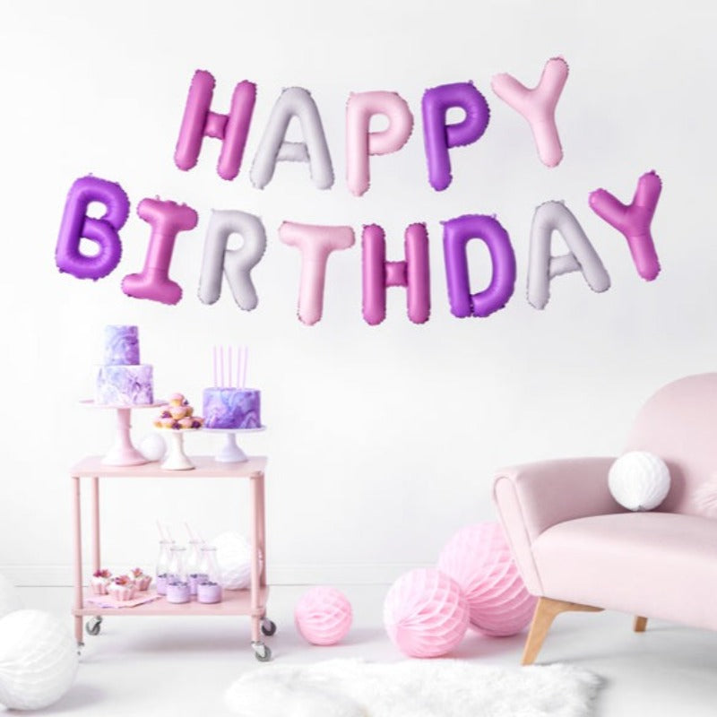 Happy birthday fødselsdagsballon lyserød lilla