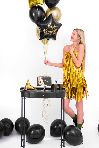 Happy Birthday Sort Stjerne Folie Ballon 40 cm