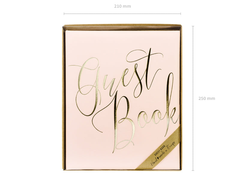 Gæstebog i rosa med guld skrift