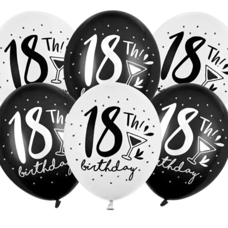 18 års fødselsdagsballoner i sort hvid