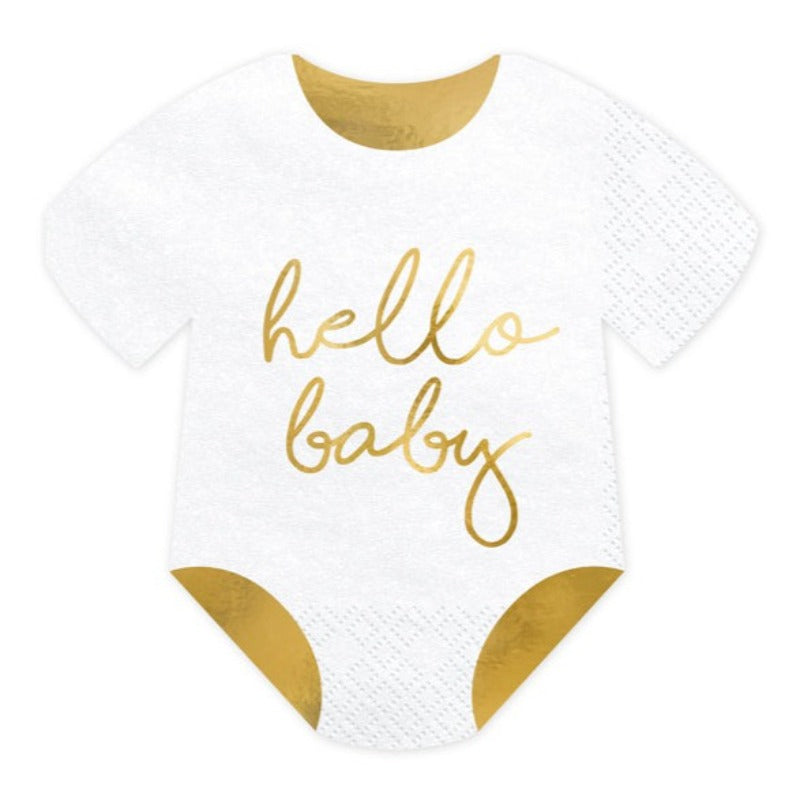 Baby bodystock servietter i hvid & guld