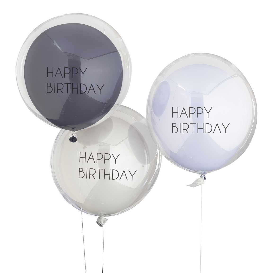 Blå Happy Birthday balloner 3 stk.