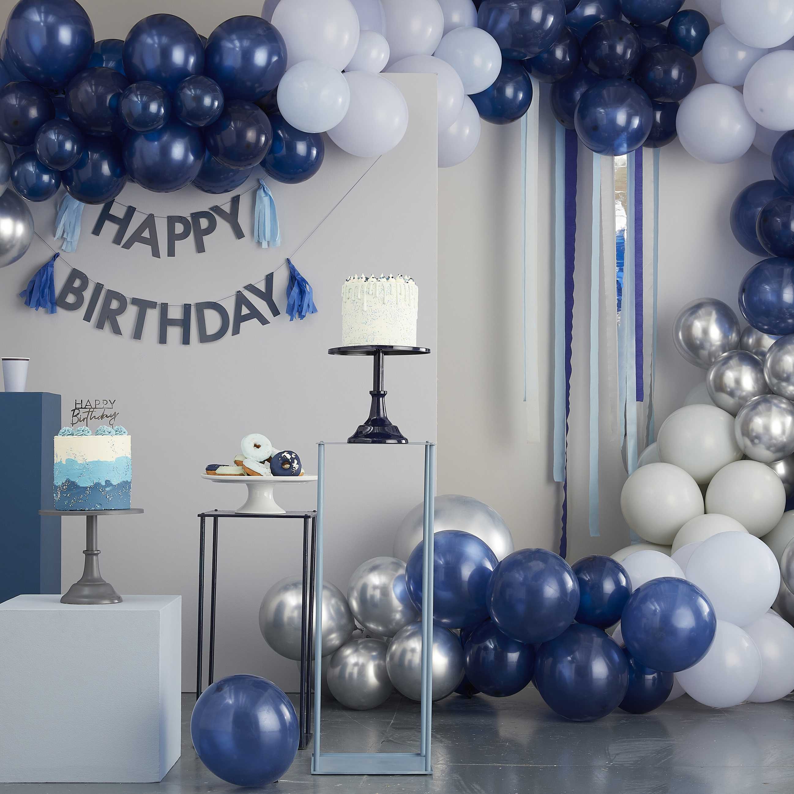 Blå Happy Birthday balloner 3 stk.