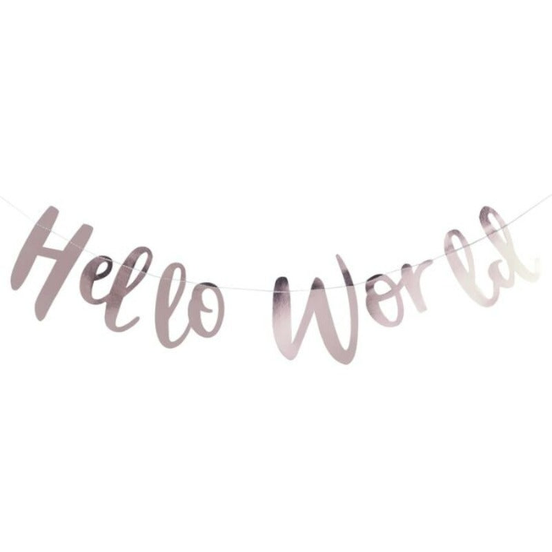 'Hello World' baby shower guirlande i rosa guld 2 m