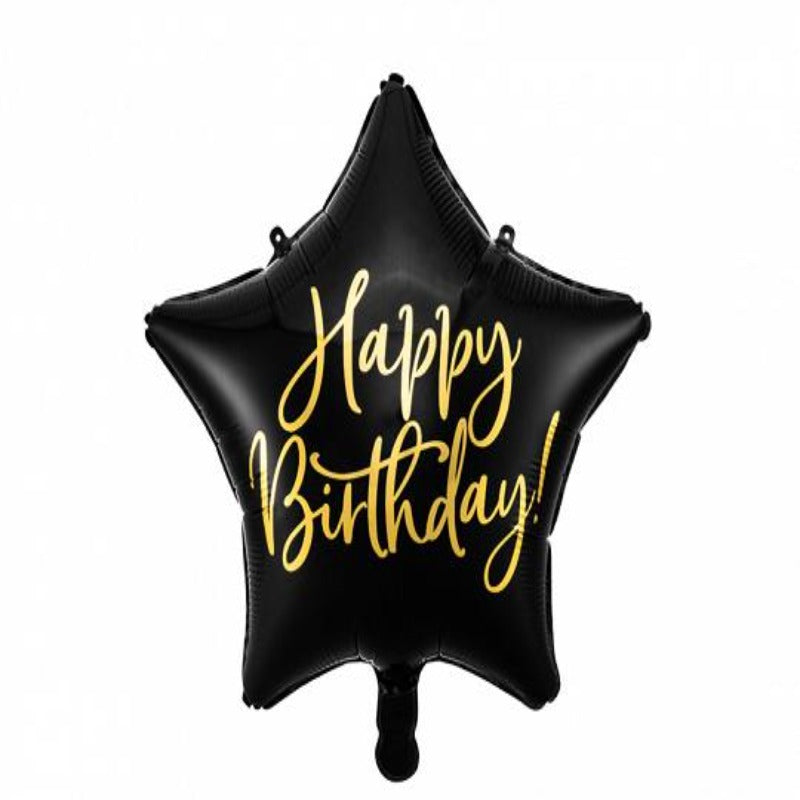Happy Birthday Sort Stjerne Folie Ballon 40 cm