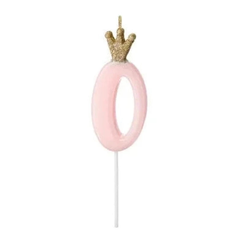 Lyserødt o kagelys med krone