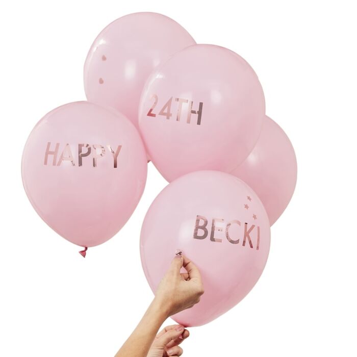 Personlige balloner i lyserød/rosa guld 5 stk.